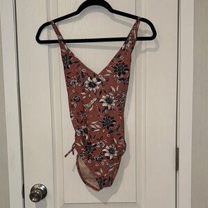Kona Sol Floral One Piece Swimsuit - Rust and Black